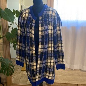 Blue, black and white knit cardigan